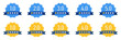 © Munnacreativehub - Set of blue and yellow star rating badges set from 1 to 5 rating labels. Star rating badges with ribbon in flat design. Review score icons for feedback and ranking. Vector illustration.