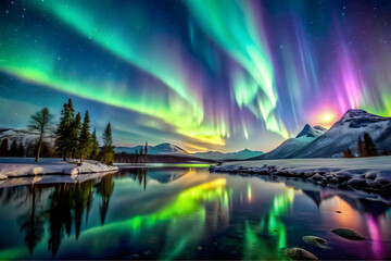 Wall Mural - Aurora borealis illuminating a night sky
