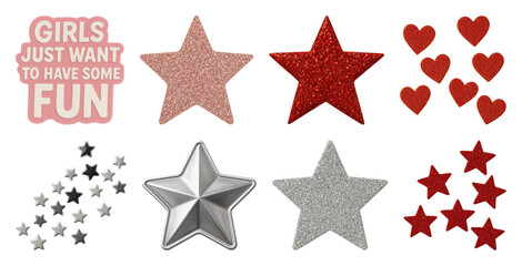Wall Mural - png glittery stars hearts fun, element set on transparent background