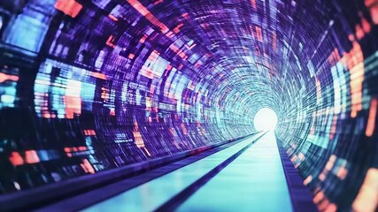 Futuristic tunnel showing programming code and light at the end
