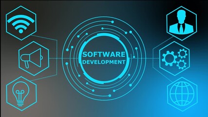 Modern software development concept. business technology virtual screen background. performance metrics, and business insights from large data sets ,network , business ,technology concept 4k..,,