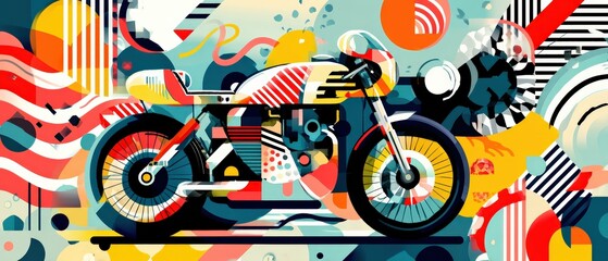 Wall Mural - vibrant abstract motorcycle art with bold colors and geometric shapes modern pop art illustration of