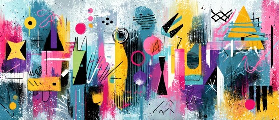 Wall Mural - vibrant abstract painting with geometric shapes and bold colors creating a dynamic and energetic art