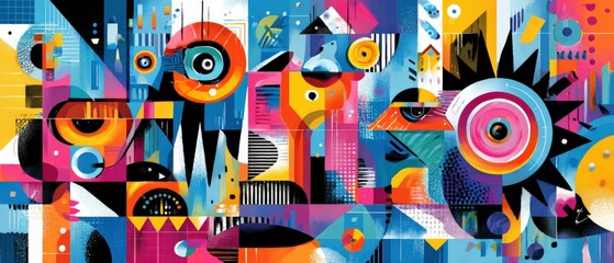 Wall Mural - vibrant abstract geometric art with bold colors and playful shapes modern artistic background with d