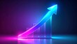 © IKetut - Vibrant neon glowing bar chart with an upward arrow symbolizing business growth, financial success, and digital data analytics