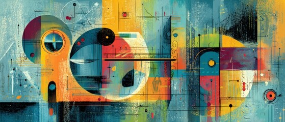 Wall Mural - vibrant abstract painting with geometric shapes and bold colors, creating a modern artistic expressi