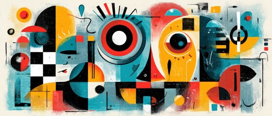 Wall Mural - vibrant abstract geometric painting with bold colors and shapes, modern art composition with circles