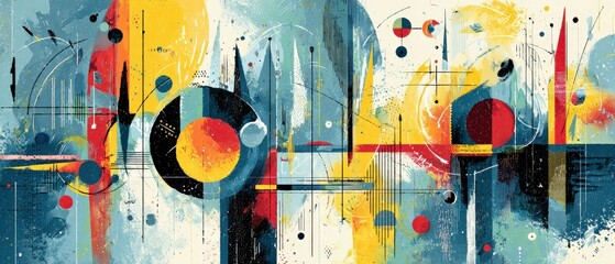 Wall Mural - dynamic abstract painting with geometric shapes and vibrant colors in a modern art style bold brushs