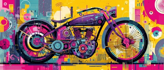 Wall Mural - vibrant abstract motorcycle illustration with bold colors and geometric shapes artistic rendering of