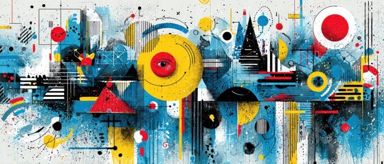 Wall Mural - abstract geometric art with eye, colorful shapes and lines in a modern contemporary style concept of