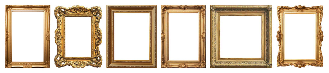 PNG Elegant gold frames collection, element set on transparent background