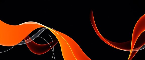 Wall Mural - Abstract orange and white wavy lines on black textured background, futuristic tech design, digital, vibrant