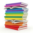 © Sumanta - pile of books. stack of colorful books isolated on white background. A disorganized stack of children's books on white background.