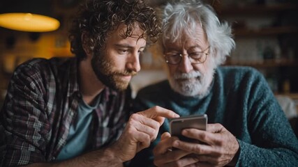 Adult Teaching Older Relative to Use Smartphone with Patience