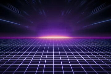 Wall Mural - Grid background with a glowing purple light in the center.