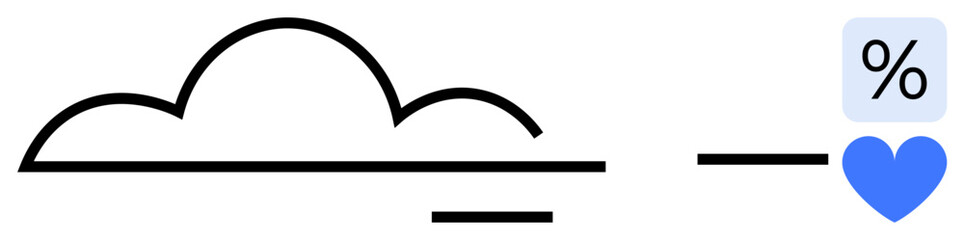 Cloud with connection lines, heart, and percentage sign representing technology, data analysis, emotional response, statistics, cloud computing, digital relationships. Ideal for tech apps