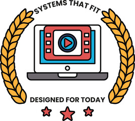 Wall Mural - A laptop with a red and blue screen with a play button