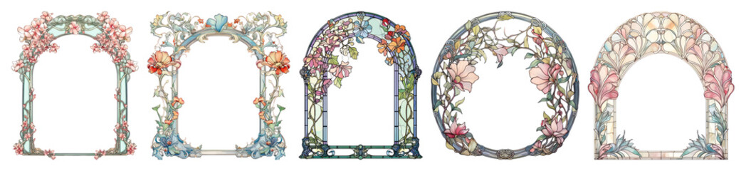 Wall Mural - PNG Elegant floral decorative frame collection, element set on transparent background
