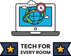 Wall Mural - A laptop screen with a globe and a clock on it