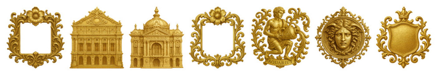 Wall Mural - PNG Ornate golden decorative frames collection, element set on transparent background