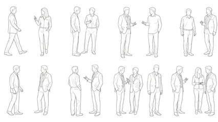 Wall Mural - CAD People Outlines Vector | Standing, Walking, Talking Human Figures for Architectural and Landscape Design