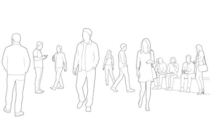 Wall Mural - CAD People Outlines Vector | Standing, Walking, Talking Human Figures for Architectural and Landscape Design