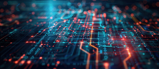 Cybernetic Circuitry: Dive into the intricate world of technology with this captivating macro shot of a computer motherboard, ablaze with glowing circuitry and a sense of data flow.