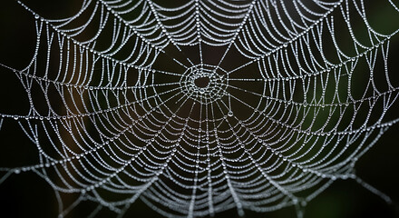 A spiderweb covered in water droplets close up shot