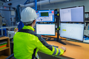 Engineer working at control room,Manager control system,Technician man monitoring program from a lot of monitor