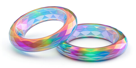 3D glass circle rings with holographic rainbow gradient isolated on white background