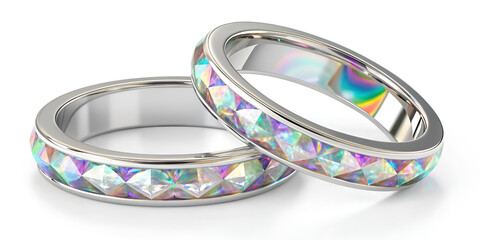 3D glass circle rings with holographic rainbow gradient isolated on white background