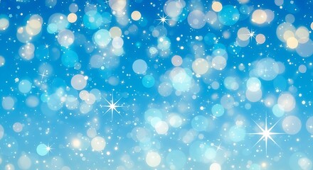 A dazzling array of bokeh lights in shades of blue and white creates a festive and magical atmosphere, perfect for holiday celebrations