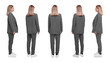 © New Africa - Beautiful woman in stylish suit on white background, collage. View from different sides