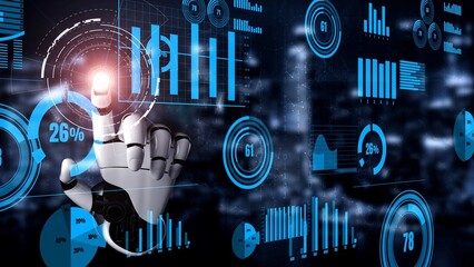 Wall Mural - this image features a futuristic hand interacting with digital data visualizations, emphasizing mode