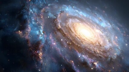 Wall Mural - Ultra HD A majestic spiral galaxy shines brilliantly in the night sky, a cosmic view, rotating Andromeda galaxy video