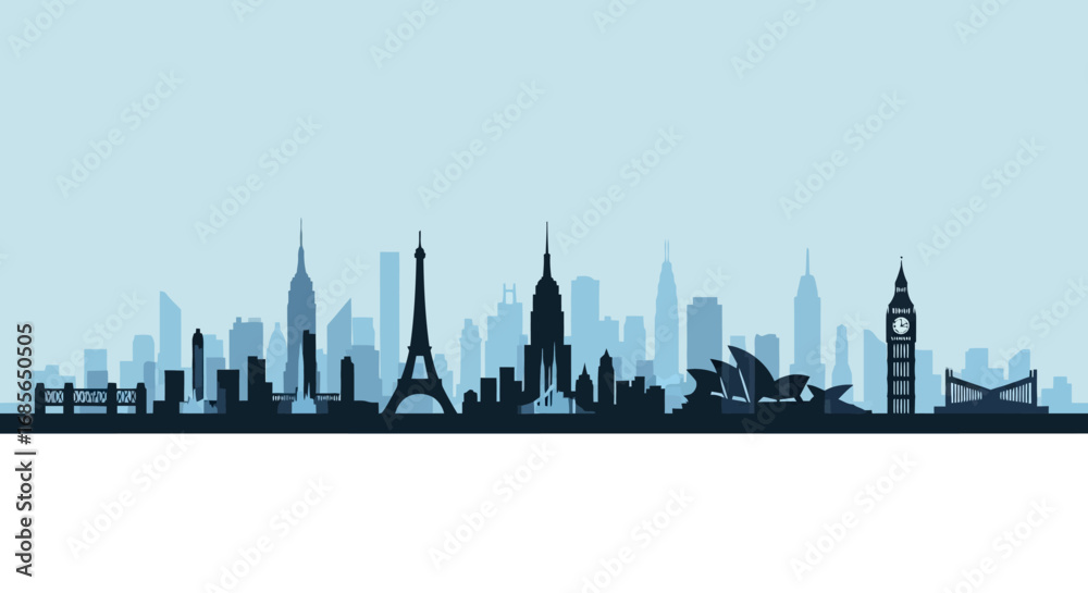 Iconic World City Skyline Silhouette Capturing Architectural Marvels ...