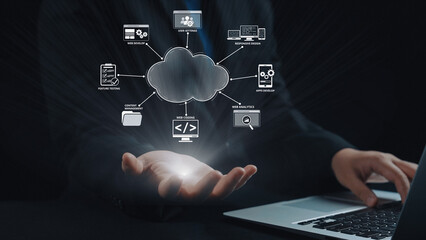 Wall Mural - cloud computing, cloud strategy, and cloud technology transforming digital infrastructure with scala