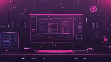 Computer showing futuristic software with coding and graphs displayed on screen
