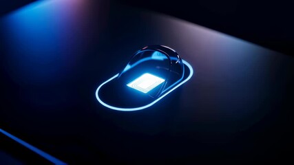 Wall Mural - Dark background with an illuminated digital payment pad animation. Abstract technology concept with glowing neon light effect.