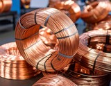Copper wire coils stacked in a factory