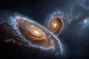 Wall Mural - radiant twin galaxies swirl gracefully in deep cosmic space showcasing brilliant colors and intricat