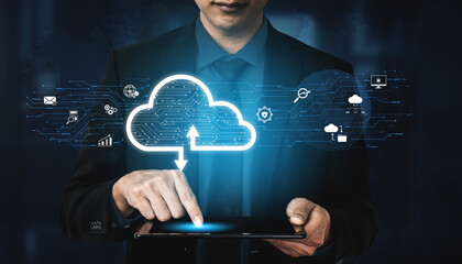 Wall Mural - cloud computing enables digital growth with secure data storage, scalable infrastructure, and strate