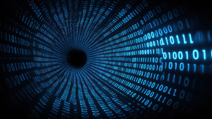 digital tunnel of binary code creates mesmerizing visual effect, representing data flow and technolo