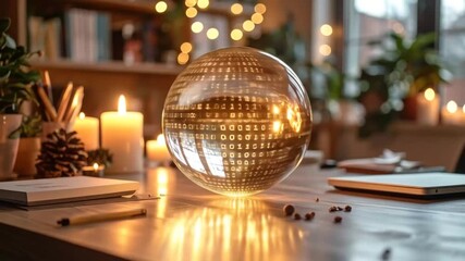 Binary Code Sphere: Glowing Technology and Warm Ambiance