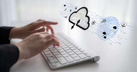 Wall Mural - cloud computing enables digital growth with secure data storage, scalable infrastructure, and strate