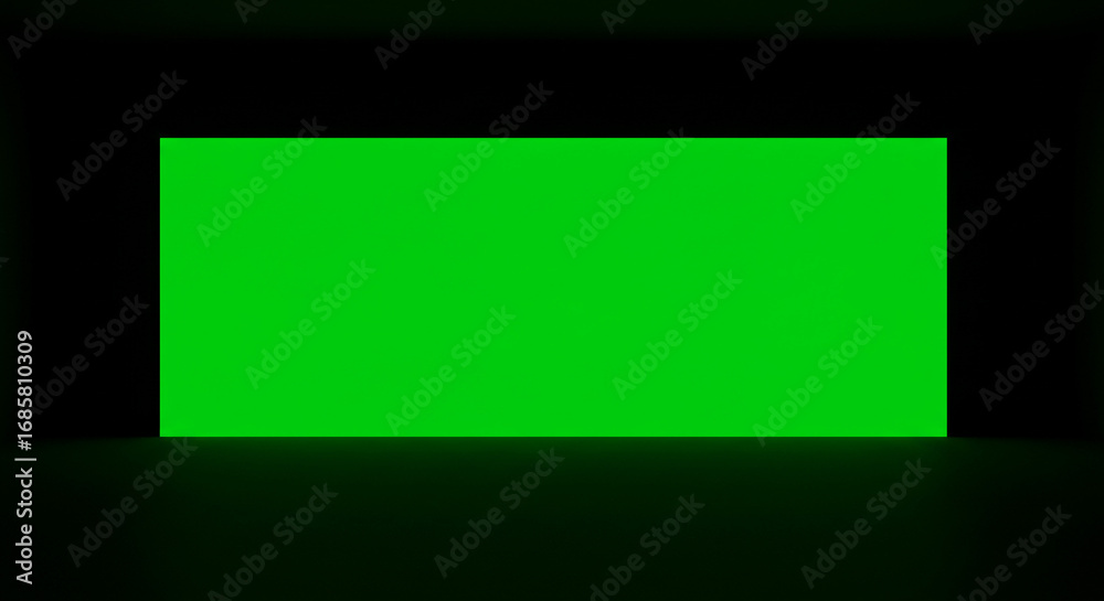 Vibrant green screen backdrop illuminated in a dark studio, ready for ...