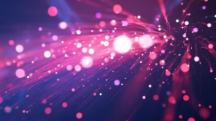 Bright fiber optic strands with glowing bokeh lights backdrop scene