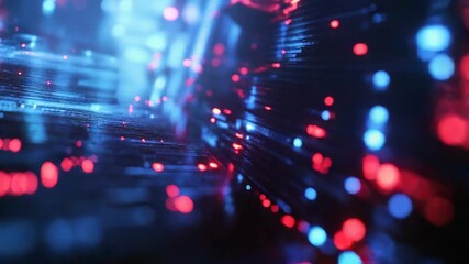Futuristic data stream flowing through cyberspace in red and blue