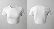 © Ziqri - Two views of a plain white crop top, showcasing the front and back design, isolated against a neutral gray background.