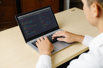 Software development programming on computer screen for modish application and program coding